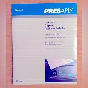 825 Dennison PressAPly Self Adhesive address labels 1 x 2 3/4 inches white